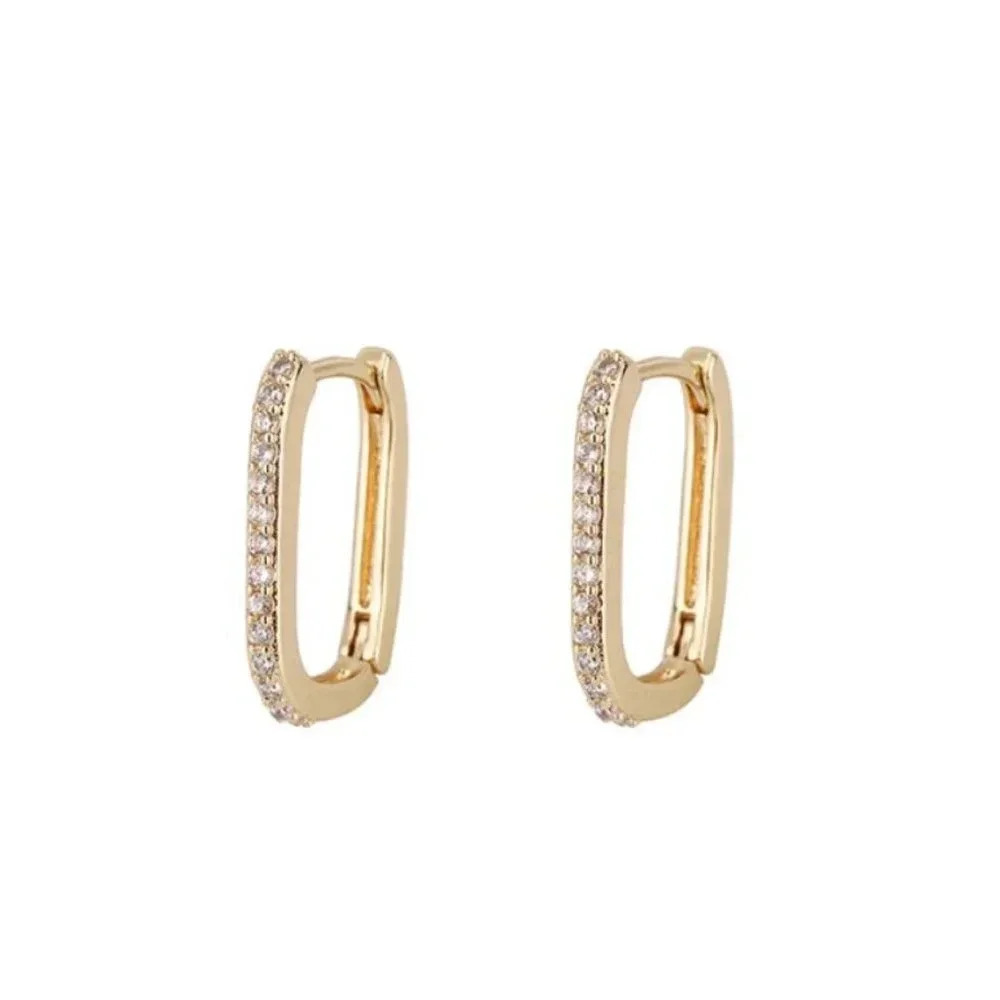 925 Sterling Silver Diamond CZ Huggie Oval Hoop Earrings Minimalist Small Hoops - Picture 5 of 5